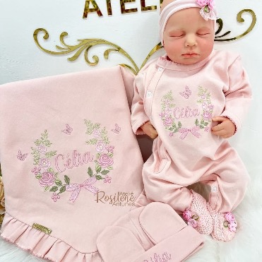 Saída Maternidade abertura lateral rosa claro