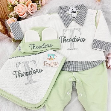 Saída Maternidade macacão camisa verde maçã