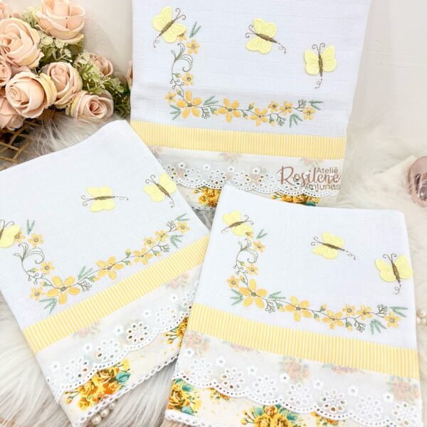 kit Passeio, ombro e Boca floral com borboletinhas 3D