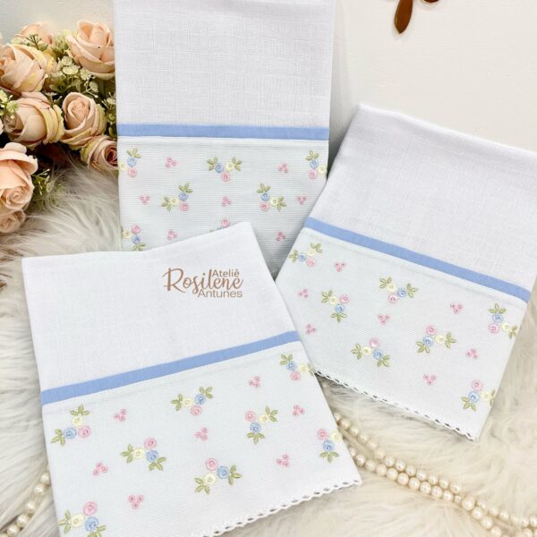 Trio Fraldas Boca luxo rosinhas delicadas