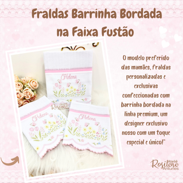 Fraldas barra bordada na Faixa