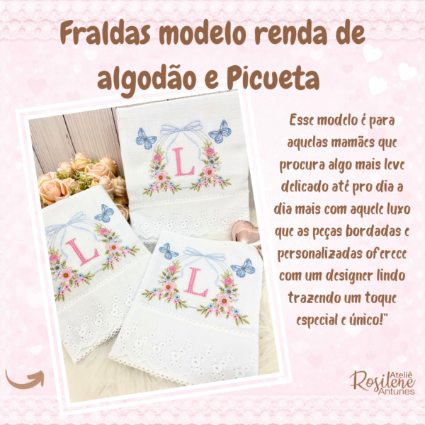 Fraldas renda de algodão e picueta