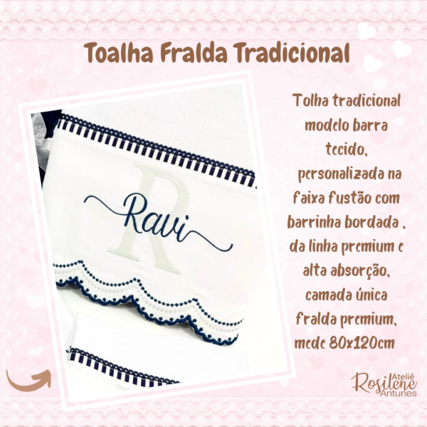 Toalha fralda tradicional barra bordada na faixa tecido