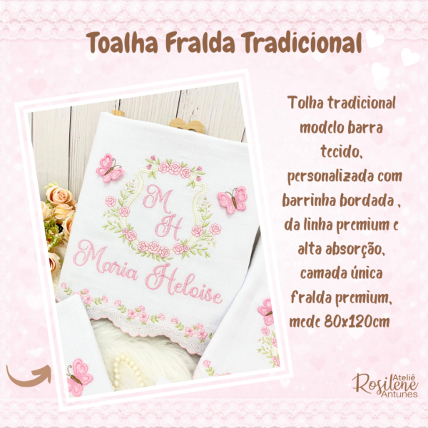 Toalha fralda tradicional barra bordada
