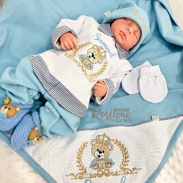 Saída Maternidade macacão camisa azul bebê