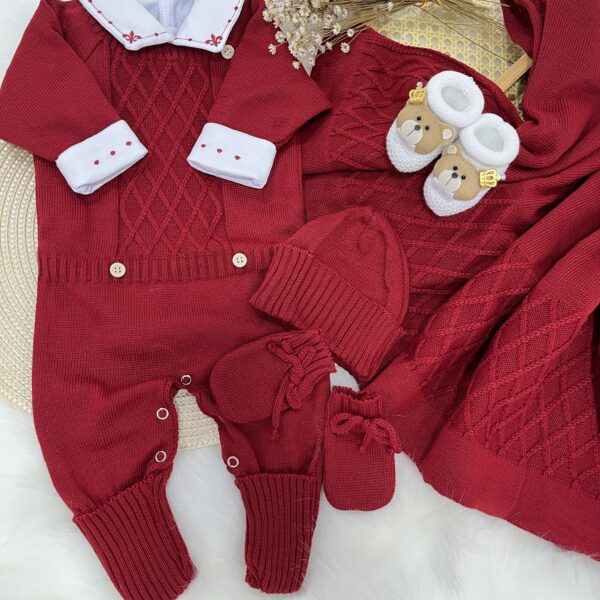 Saída maternidade tricô 6 peças vermelho