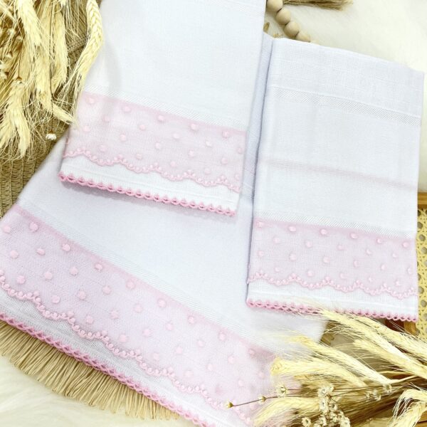 kit 3 fraldas passeio, ombro e Boca Mabber poa rosa bebê