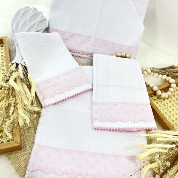 kit 3 fraldas passeio, ombro e Boca + toalha fralda Mabber poa rosa bebe