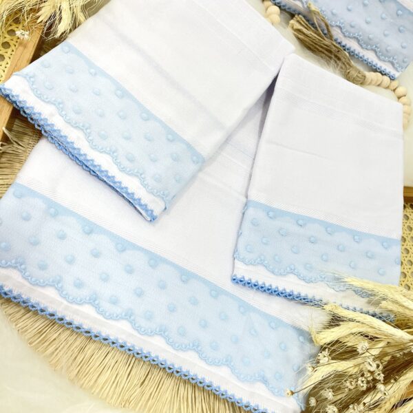 kit 3 fraldas passeio, ombro e Boca Mabber poa azul bebê